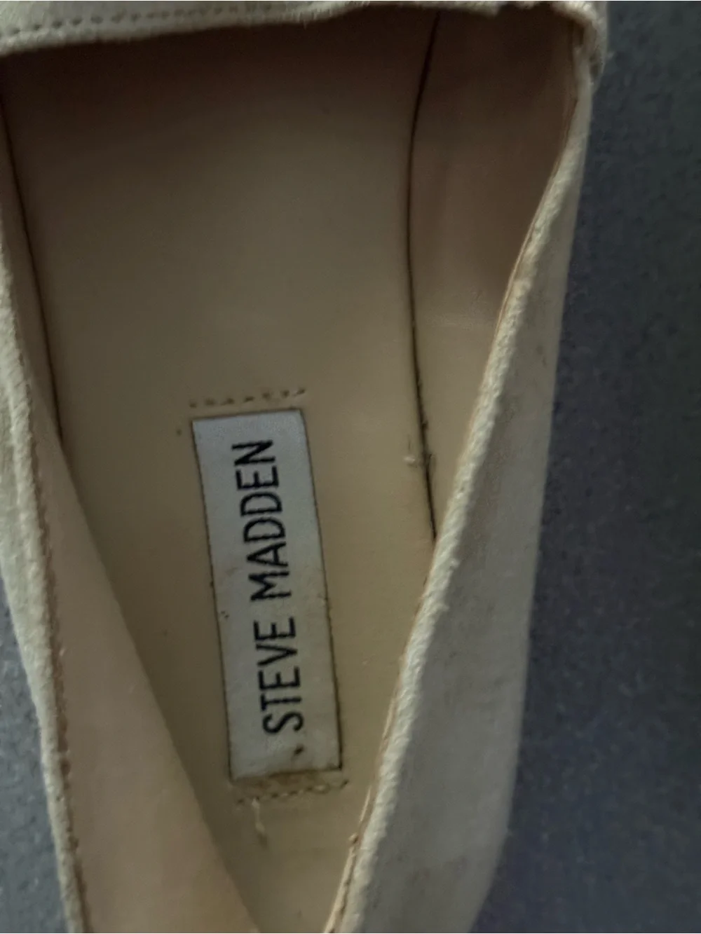 Steve Madden Beige Suede Espadrille Slip-On with Gold Embellished Toe 6.5